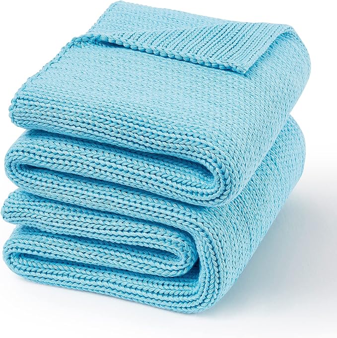 Knitted Weighted Blanket(Blue 60"x80" 20lbs),Home Décor Cooling Throw Blanket for Hot Sleepers,Hand Made Chunky Knit Heavy Blanket for Adults Use on Queen/King Size Bed