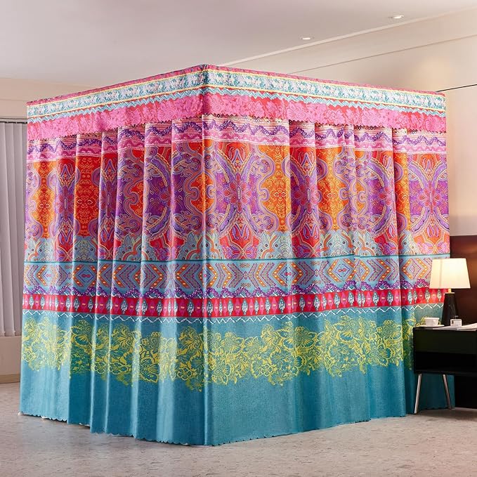 Canopy Bed Curtains 4 Corners Post Bed Canopy Curtains Queen Bed Curtain Drapes Bed Canopy for Adults & Girls Bedroom Decoration (Queen)