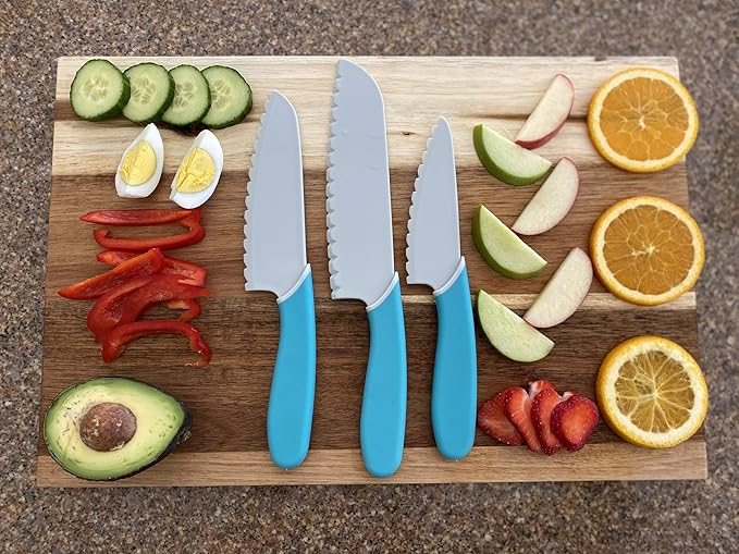 3-Piece 5", 6" and 7" Serrated BPA-Free Knife Set for Kid Safe Cooking