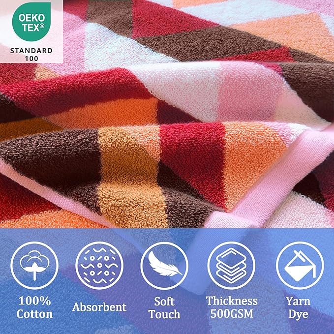 VOOVA & MOVAS Kids Towels Poncho with Hood (4-8Years) - Thick 500GSM,Soft, Absorbent, 100% Cotton Swim Towel, Perfect for Bathroom | Pool | Swim, Jacquard,Red