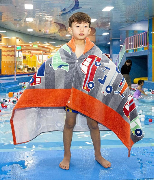 100% Cotton Hooded Bath Towel Wrap for 3 to 12 Yerars Old Boys and Girls Beach Pool Towel with Hood Soft and Absorbent Oversized 50"x30"