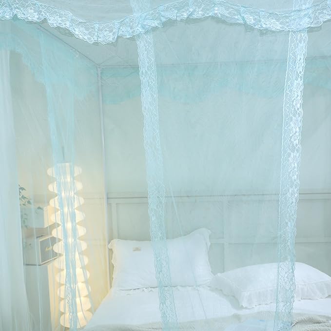 Bed Canopy, Princess Bed Curtain Net for Girls & Adults,Three-Doors Rectangle Lace Dome Netting (Green, Queen)