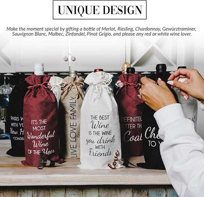 Pavilion Gift Company Cheers to You-13 Wine Gift Bag Set, 13", Black, White, Silver