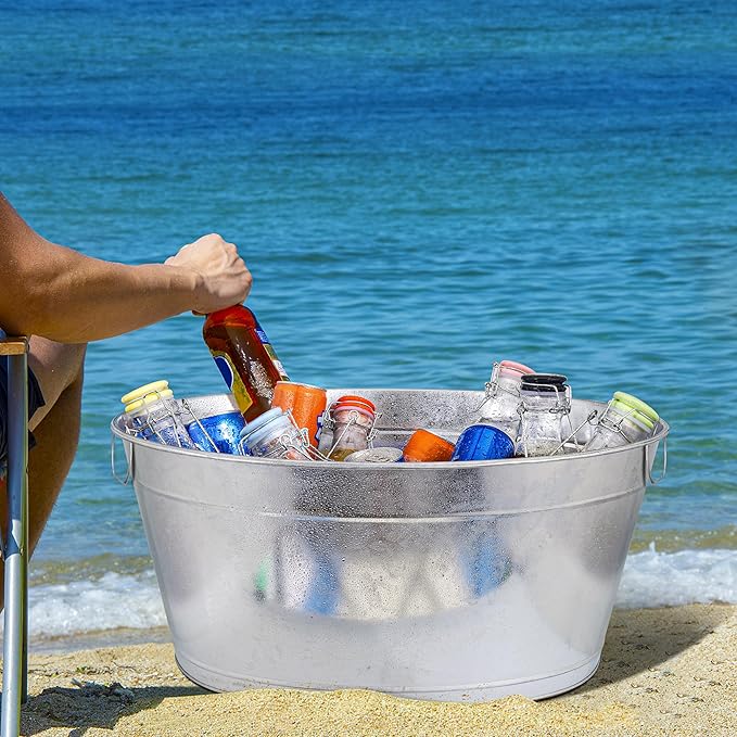 Large 6-Gallon Galvanized Tin Beverage Tub, 20x14x10 inches (Pack of 6)