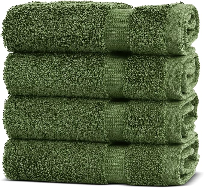 Chakir Turkish Linens | Hotel & Spa Quality 100% Cotton Premium Turkish Towels | Soft & Absorbent (4-Piece Washcloths, Moss)