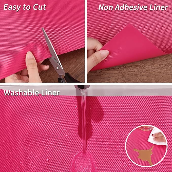 Kitchen Shelf Liner Drawer Liners, Non-Adhesive Refrigerator Liners Waterproof Fridge Mats with Strong Durable Kitchen Cabinets Mat for Drawers, Shelves, Pantry
