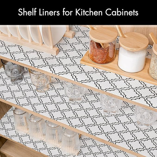Cooyes Shelf Liner – Non-Slip Shelf Liners for Kitchen Cabinets – Waterproof Shelf Paper with Modern Pattern – Durable EVA Cabinet Liners
