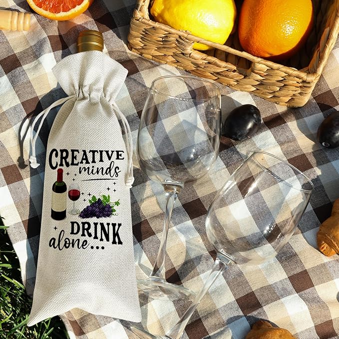 Wine Canvas Bag, Funny Wine Gift Bag, Birthday Gifts for Women Men Mom Coworker Friends Wife Wine Lover Gifts Wine Bags for Wine Bottles, Wine Gifts With Drawstring Holiday Party Decoration -WB23