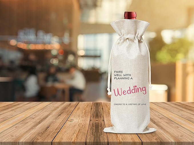 Wedding Gift Wine Bag,Gift For Couple,Bridal Showr,Cotton linen Drawstring Wine Bag(1 Pcs) - WB011
