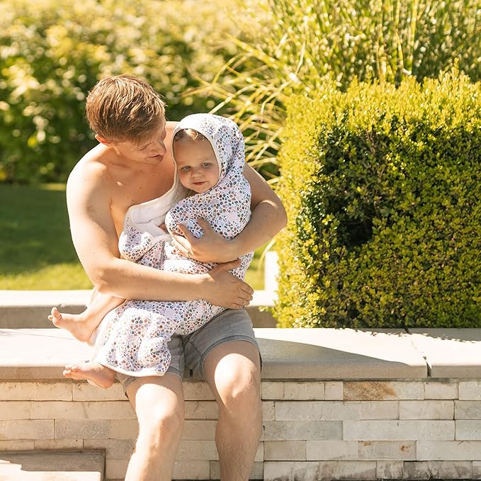 Little Unicorn Cotton Muslin & Terry Hooded Towel, Larger Size 1-6 Years (Pressed Petals)