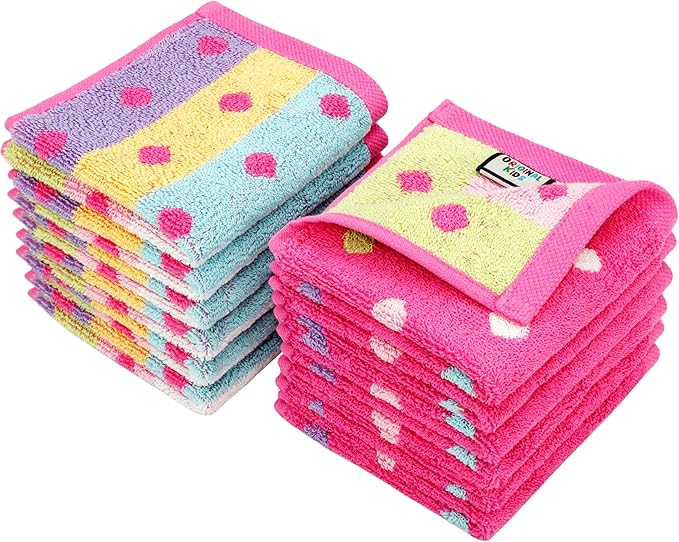 Wash Cloth - Bath Time Sugar and Spice Set of 12 Washcloths - 100% Cotton Jacquard Super Soft Colorful Absorbent Quick Dry Easy Care Face Towel Face Cloth Gift - 12x12 - Pink Multicolor