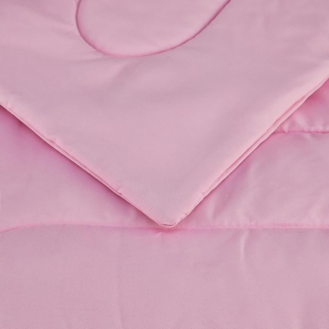 Amazon Basics 7 Piece Microfiber Kid's Bed-in-a-Bag Bedding Set, Full/Queen, Pink, Solid