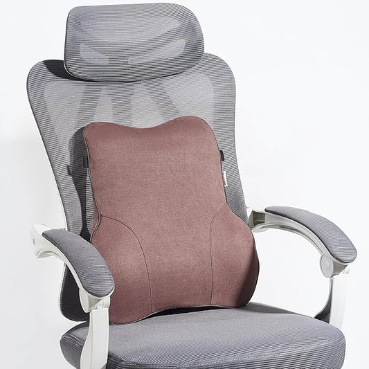 Soft Lumbar Support Pillow for Car Seat and Office Chair, Back Support Pillow for Driver's seat Back Cushion for Pain Relief Improve Posture (Suede Cover-Brown)