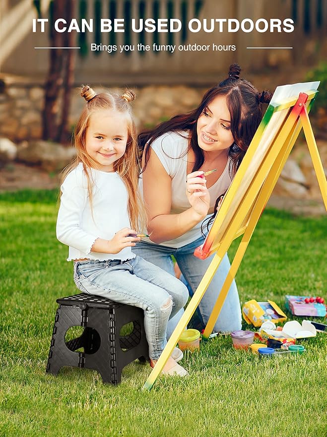 Folding Step Stool 11", Durable Kids Step Stool, Heavy Duty Step Stools for Adults, Compact Foot Stools, Light-Weight Toddler Step Stool for Kitchen, Bathroom, Holds Up to 300 lbs (Black)