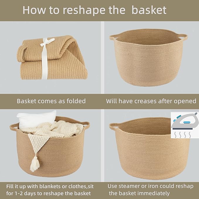 Large Jute Rope Basket Blankets Basket Living Room 22"x14" Toy Basket for Kids and Dogs Rope Storage Basket for Nursery Woven Laundry Basket for Clothes Towels Baby Toy Storage round