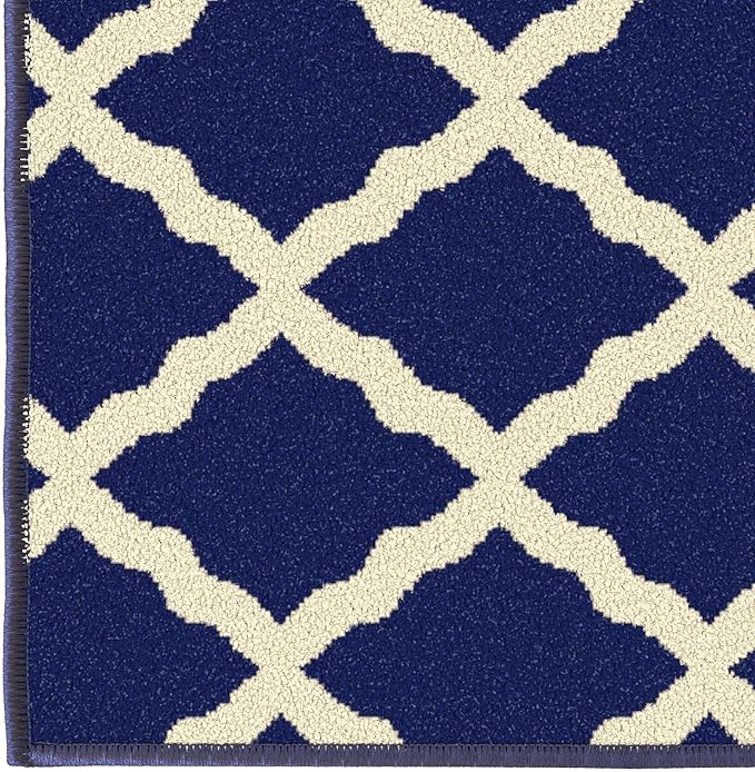 Ottomanson Glamour Collection Non-Slip Rubberback Moroccan Trellis Design 5x7 Indoor Area Rug, 5' x 6'6", Navy