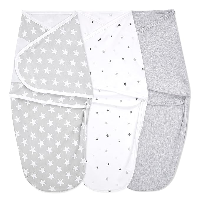 aden + anais, Cotton Knit Baby Wrap, Newborn Wearable Swaddle Blanket, 3 Pack, Twinkle, 0-3 Months