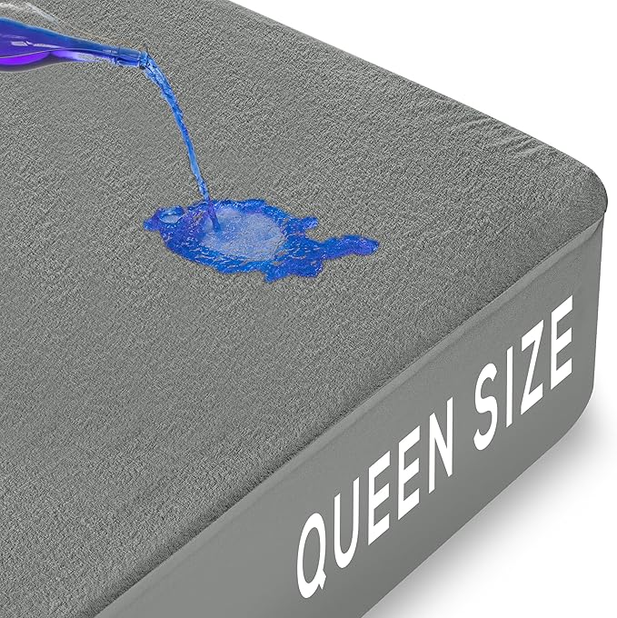Utopia Bedding Waterproof Mattress Protector Queen Size, Premium Terry Mattress Cover 200 GSM, Breathable, Fitted Style with Stretchable Pockets (Gray)
