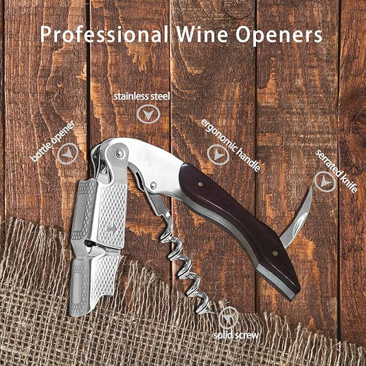 Wine Opener 2 Pack, Professional Wine Bottle Opener, Stainless Steel Wine Key Manual Corkscrew Wine Opener for Servers Bartender