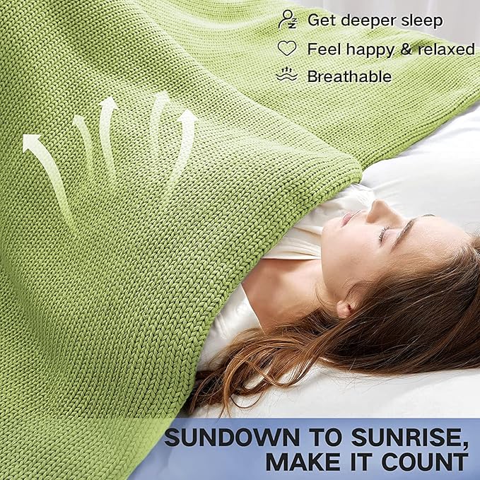 Knitted Weighted Blanket(Light Green 50"x75" 20lbs),Home Décor Cooling Throw Blanket for Hot Sleepers,Hand Made Chunky Knit Heavy Blanket for Adults Use on Full Size Bed