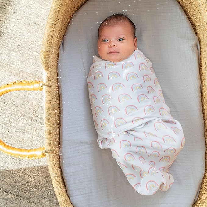 aden + anais Easy Swaddle Wrap, Newborn Wearable Swaddle Blanket, Adjustable Fasteners, 100% Cotton, 3 Pack, 0-3 Months, Spring Flower