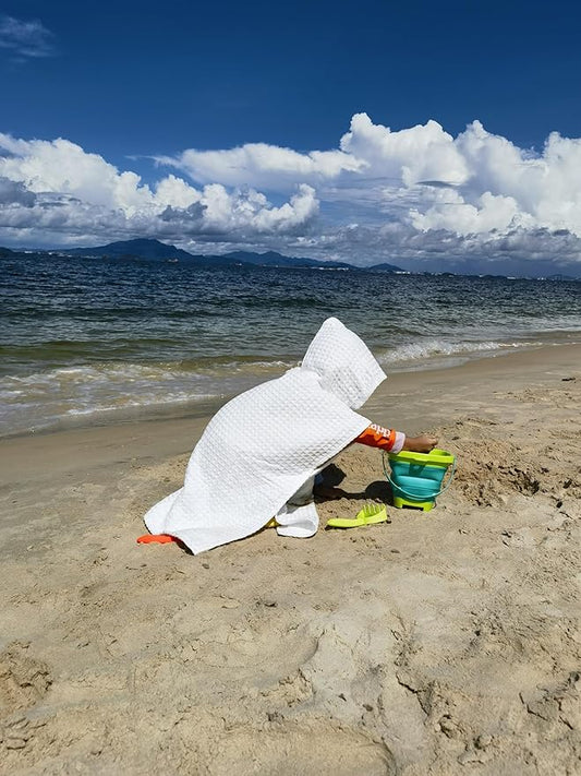 Hooded Bath Towel for Kids Extra Soft Absorbent Bath Poncho for 0-4 Years Premium Waffle + Muslin Cotton