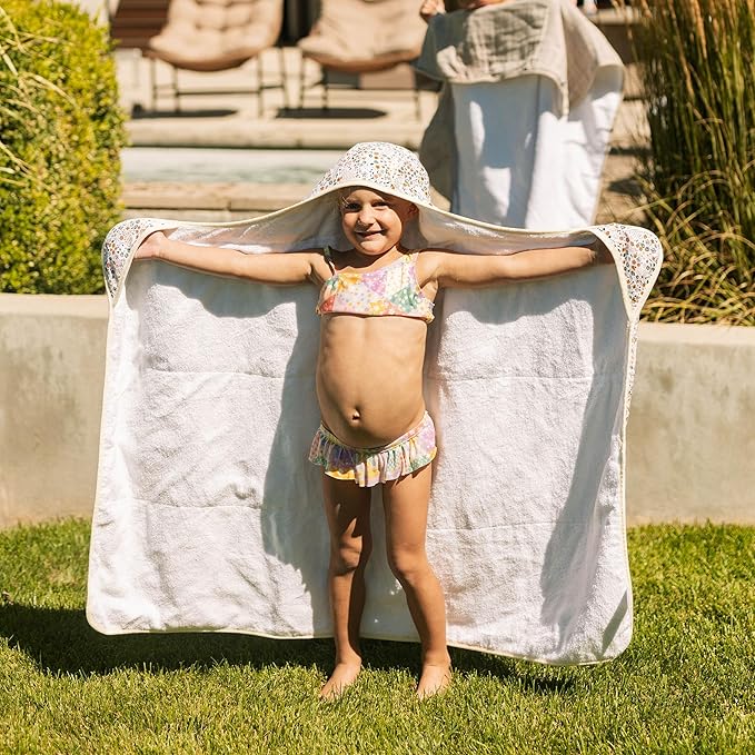 Little Unicorn Cotton Muslin & Terry Hooded Towel, Larger Size 1-6 Years (Pressed Petals)