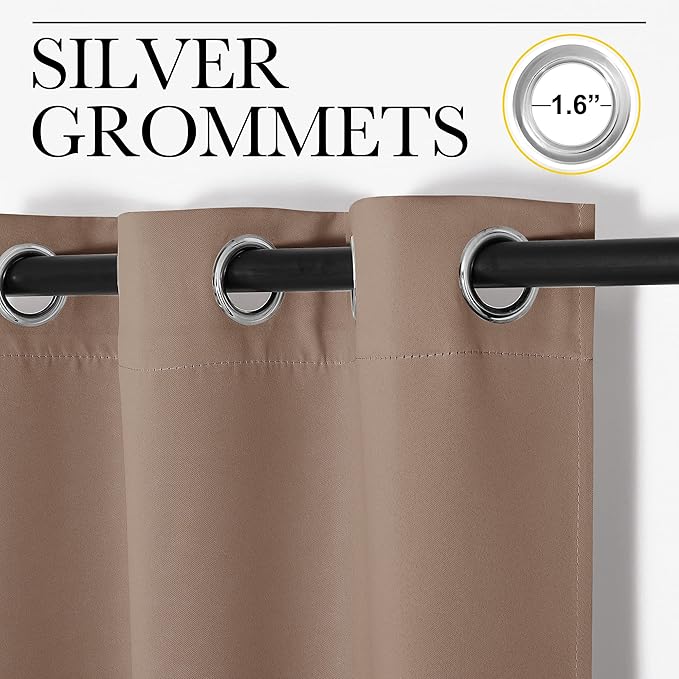 NICETOWN Blackout Window Curtains and Drapes for Kitchen, Window Treatment Thermal Insulated Solid Grommet Blackout Drapery Panels (Set of 2, 34 by 45 inches, Cappuccino)