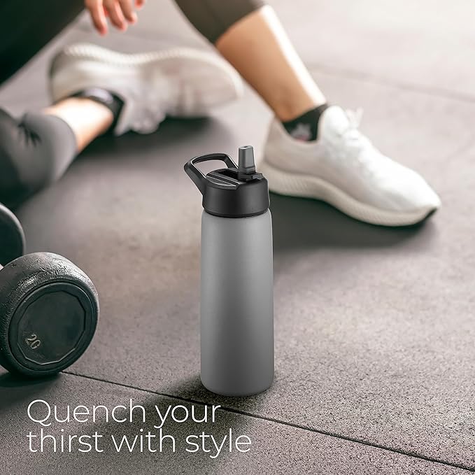 SipX™ Triple-Insulated Stainless Steel Water Bottle 25oz. With 3 Lids, BPA-Free Reusable Insulated Water Bottle Keeps Cold 24 Hours, Metal Water Bottle Made Of Sustainable Material For Hiking & Biking