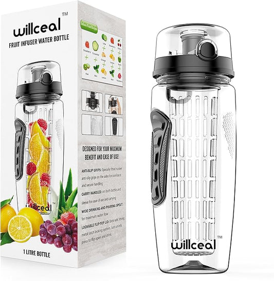 Fruit Infuser Water Bottle 32oz- Durable, Large - BPA Free Tritan, Flip Lid, Leak Proof Design - Sports, Camping