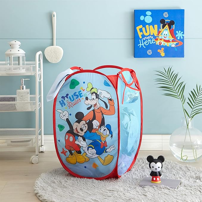 Idea Nuova Disney Mickey Mouse Pop Up Hamper with Durable Carry Handles, 21'' H x 13.5'' W X 13.5'' L