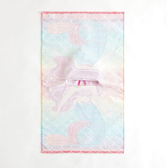 Beach House Figural Mermaid Hooded Beach and Bath Towel Poncho for Kids, Rainbow