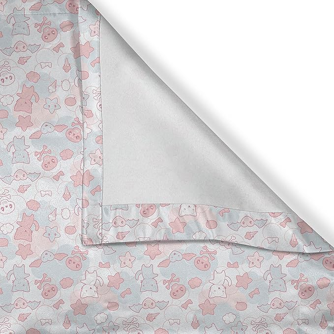 Ambesonne Cartoon Valance & Tier Curtain 3 pcs Set, Styled Cats Bats and Skulls Japanese Inspired Kawaii Design, Window Treatments for Kitchen Room Decor, 55" x 36", Pale Pink