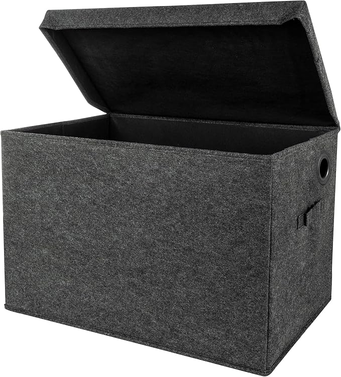 Sammy & Lou Collapsible Felt Soft Toy Box Toy Chest for Toddlers Toy Storage Organizer with Handles and Hinged Lid, 22 x 14.5 x 15 inches, Charcoal Gray