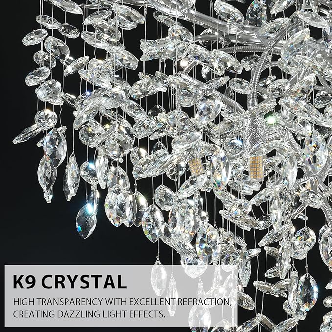 H61'' Silver Crystal High Ceilings Chandelier Staircase Chandeliers Modern Crystal Tree Branch Chandelier, D40'' Foyer Chandelier for High Ceiling Luxury Large Living Room Chandelier, 23-Lights