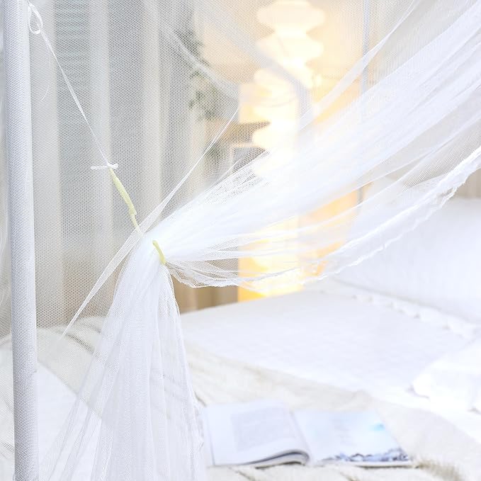 Bed Canopy, Princess Bed Curtain Net for Girls & Adults,Three-Doors Rectangle Lace Dome Netting (White, King)