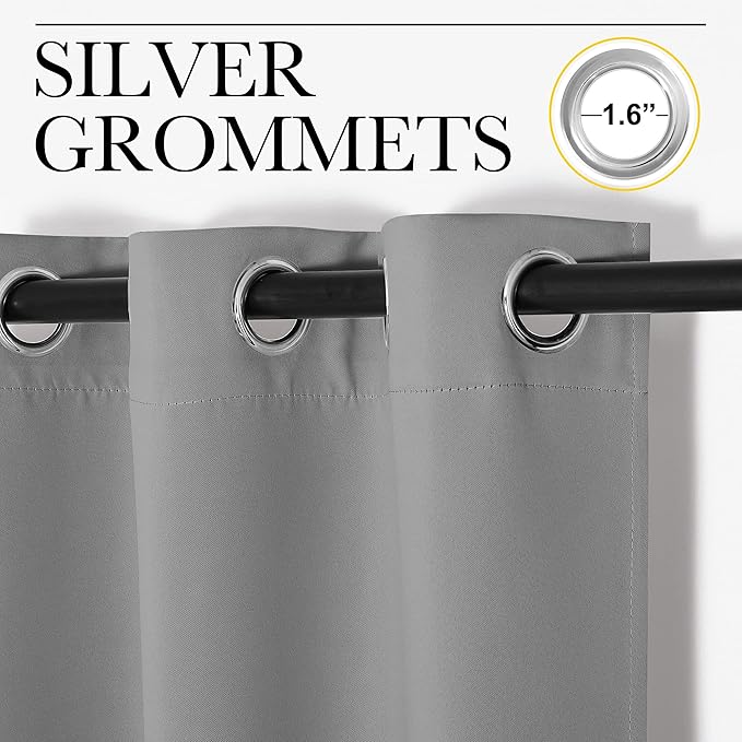 NICETOWN Silver Grey Blackout Curtain Panels for Bedroom, 2 Panels, W29 x L40 inches, Thermal Insulated Grommet Top Blackout Draperies and Drapes for Kitchen Small Window