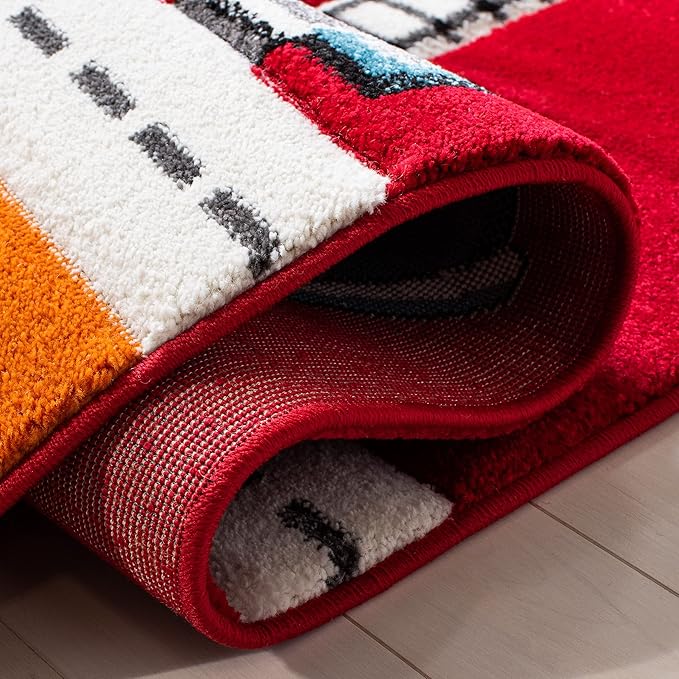 SAFAVIEH Carousel Kids Collection Area Rug - 6'7" x 9', Red & Ivory, Neighborhood Design, Non-Shedding & Easy Care, Ideal for High Traffic Areas for Boys & Girls in Playroom, Bedroom (CRK192Q)