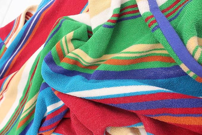 Hooded Bath Towel Wrap - 100% Cotton Terry Large Oversized Hooded Kids Towel - Toddler Shower Pool Beach Towel - Super Soft Plush Absorbent Quick Dry Easy Care Gift -30x60- Stripes Multi