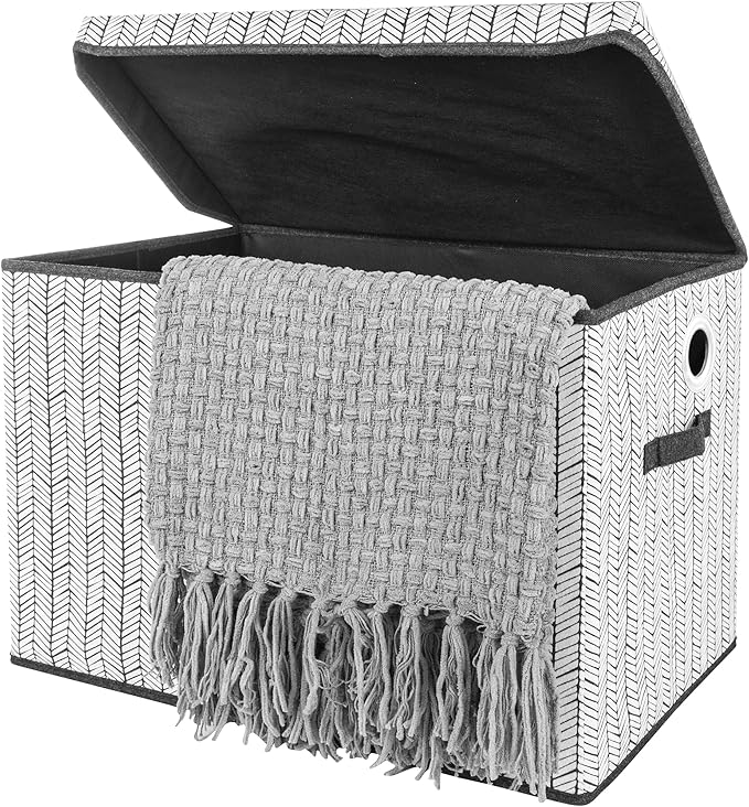 Sammy & Lou Collapsible Felt Soft Toy Box Toy Chest for Toddlers Toy Storage Organizer with Handles and Hinged Lid, 22 x 14.5 x 15 inches, Herringbone