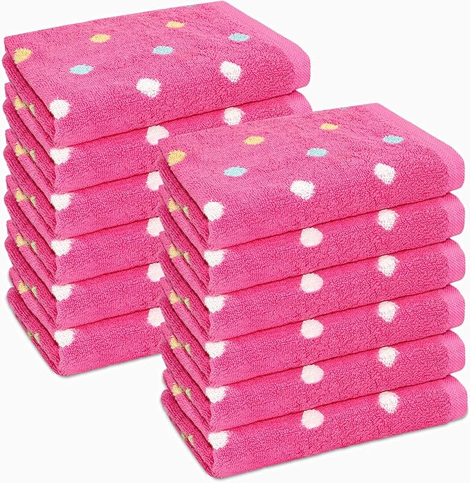 Wash Cloth - Bath Time Sugar and Spice Set of 12 Washcloths - 100% Cotton Jacquard Super Soft Colorful Absorbent Quick Dry Easy Care Face Towel Face Cloth Gift - 12x12 - Pink Multicolor