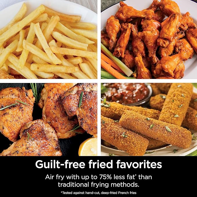 Ninja DZ071 Foodi 6-in-1 FlexBasket Air Fryer with 7-QT MegaZone & Basket Divider for Large Proteins & Full Meals, Smart Finish Cook 2 Foods 2 Ways, Family Sized Capacity, Air Fry, Roast & More, Black