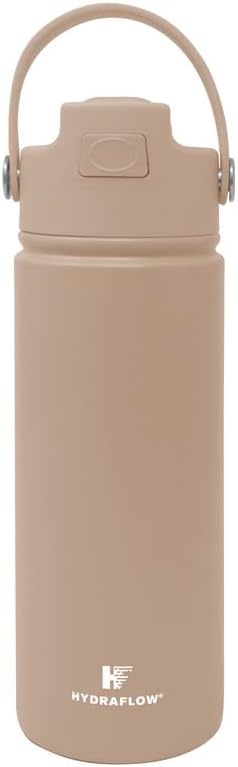 Hydraflow Hybrid - Triple Wall Vacuum Insulated Water Bottle with Flip Straw (17oz, Clay) Stainless Steel Metal Thermos, Reusable Leak Proof BPA-FREE for Sports and Travel