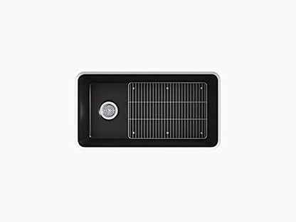 KOHLER K-8206-CM1 Cairn 33-1/2" Undermount Single-Bowl Kitchen Sink, Neoroc Composite Kitchen Sink with Sink Rack, Matte Black