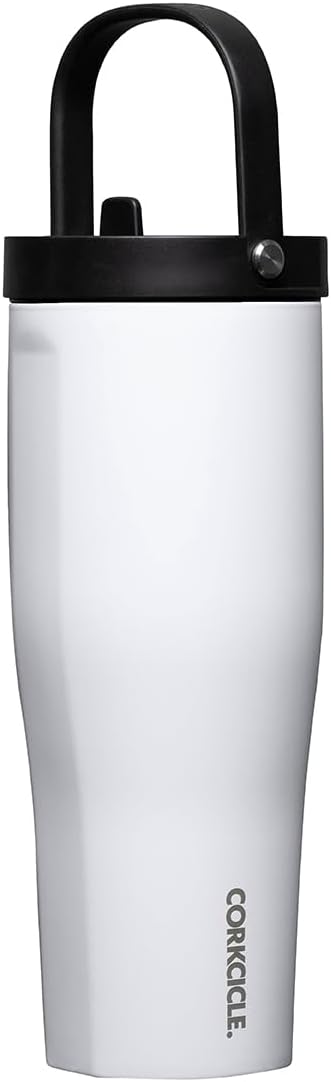 Corkcicle Go Cup XL Insulated Tumbler with Lid and Straw, Gloss White, 30 oz – Reusable Water Bottle Keeps Beverages Cold for 12hrs – Cupholder Friendly Tumbler, Leak-Proof Design