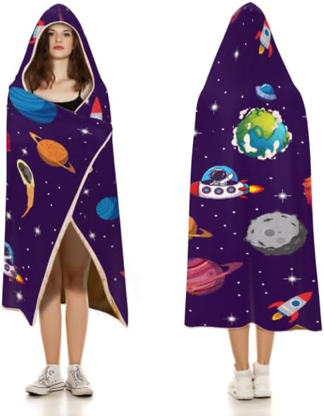 Kids Hooded Towels, Beach Bath Towel, Surf Poncho Toddlers Soft Thick Large Absorbent Cotton Wrap for Boy Girl, Shower/Beach/Pool 50"x30" (Explore Space)