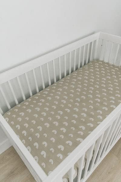 Sand Rainbow Muslin Crib Sheet by Mebie Baby, Soft and Breathable Bed Sheets for Babies, Modern Neutral Bedding for Cribs, Standard Crib Mattress Fitted Sheet, Great for Boy or Girl Room or Nursery