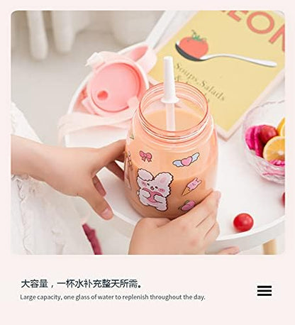 PEXIZUAN Kawaii water bottle big belly cup big water bottle cute travel cup strap straw cup(White,1300ML)