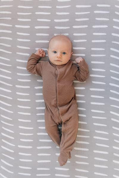 Grey Dash Muslin Crib Sheet by Mebie Baby, Soft and Breathable Bed Sheets for Babies, Modern Neutral Bedding for Cribs, Standard Crib Mattress Fitted Sheet, Great for Boy or Girl Room or Nursery