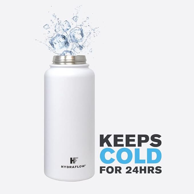 Hydraflow Hybrid - Triple Wall Vacuum Insulated Water Bottle with Flip Straw (25oz, Khaki) Stainless Steel Metal Thermos, Reusable Leak Proof BPA-FREE for Sports and Travel